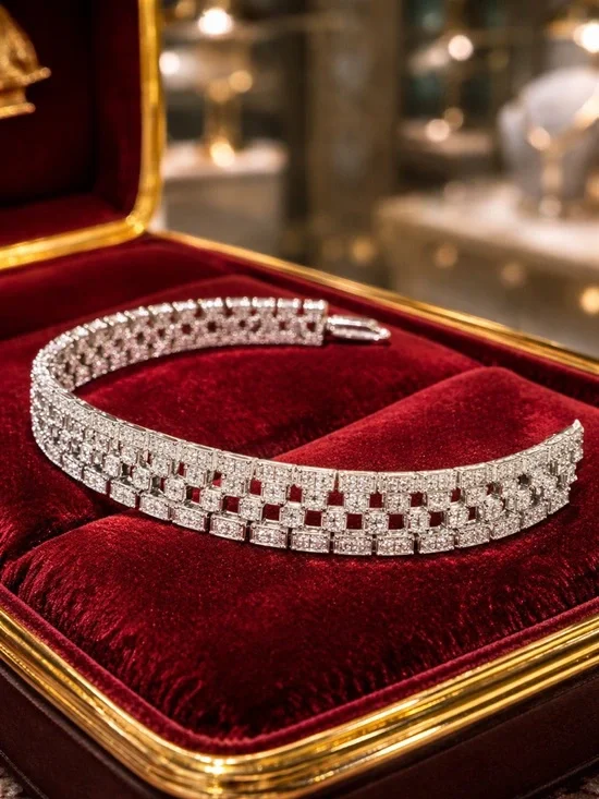 Hollywood Glamour Vintage 925 Silver Art Deco Bracelet - Picture 1 of 10